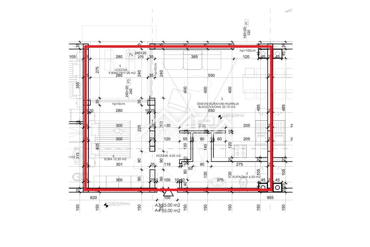 Pula, enosobna stanovanja z ložo 54–55 m²