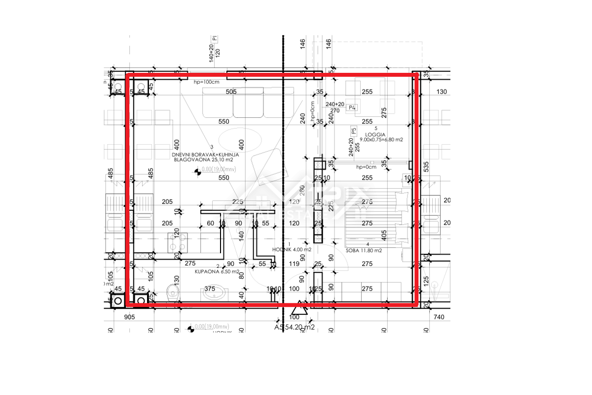 Pula, enosobna stanovanja z ložo 54–55 m²