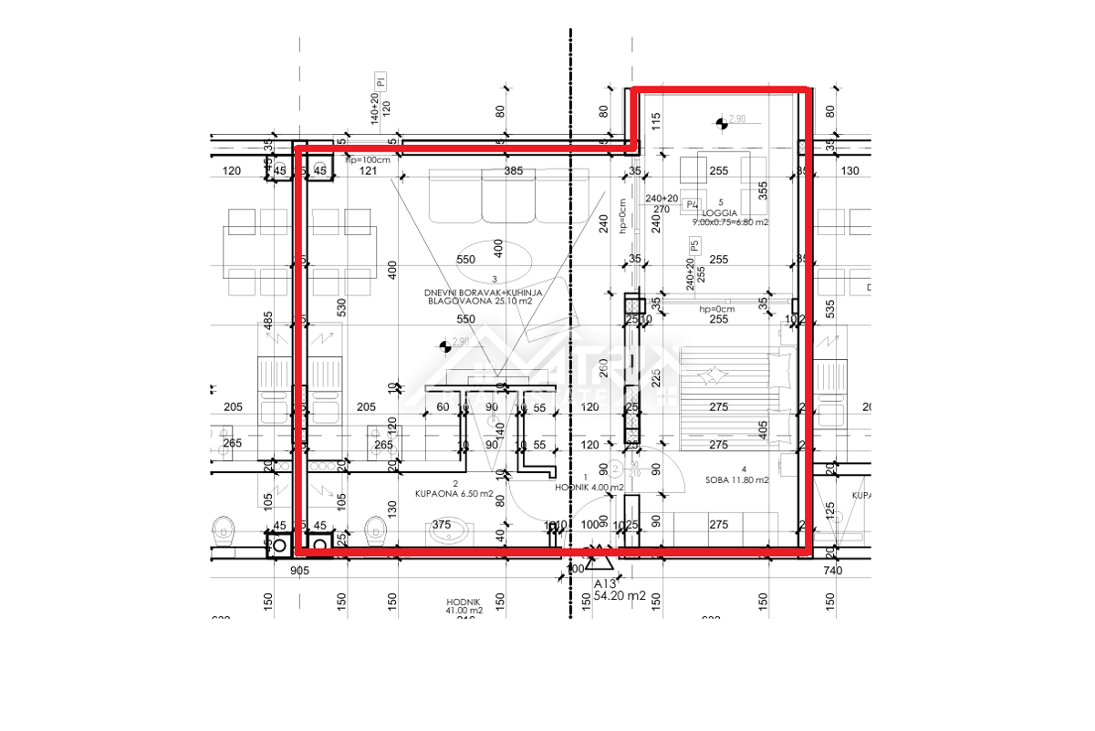 Pula, enosobna stanovanja z ložo 54–55 m²