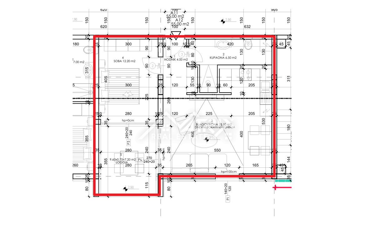 Pula, enosobna stanovanja z ložo 54–55 m²