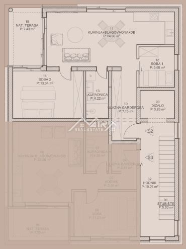 Poreč okolica, stan v prvem nadstropju v stavbi z dvigalom
