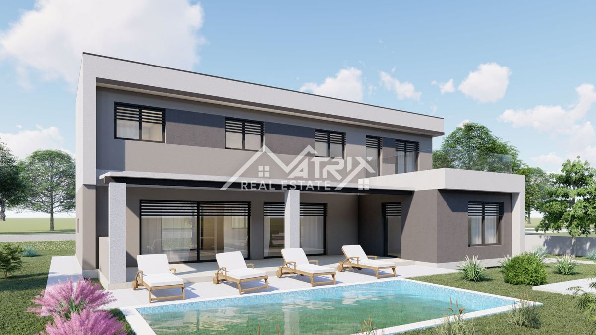 Pula okolica, zazidljivo zemljišče 825 m² s projektom in bazenom