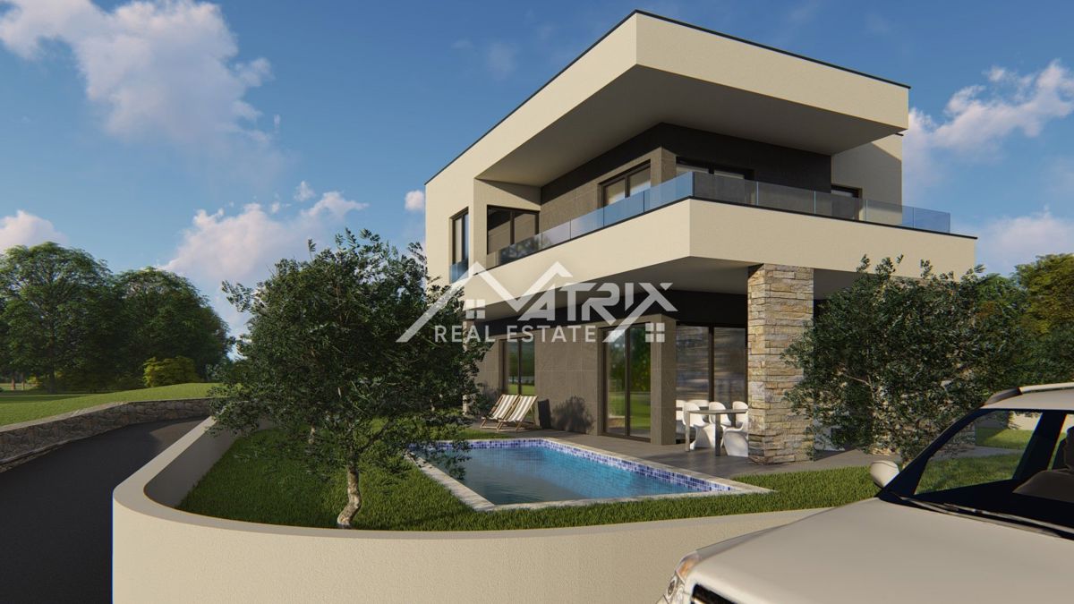 Okolica Marčane, vila s pogledom na morje v fazi roh-bau gradnje