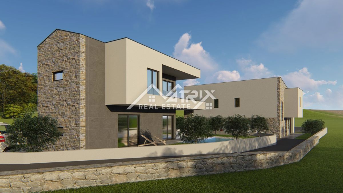 Okolica Marčane, vila s pogledom na morje v fazi roh-bau gradnje