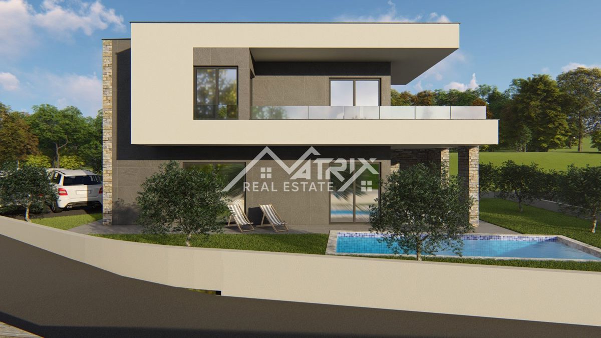 Okolica Marčane, vila s pogledom na morje v fazi roh-bau gradnje