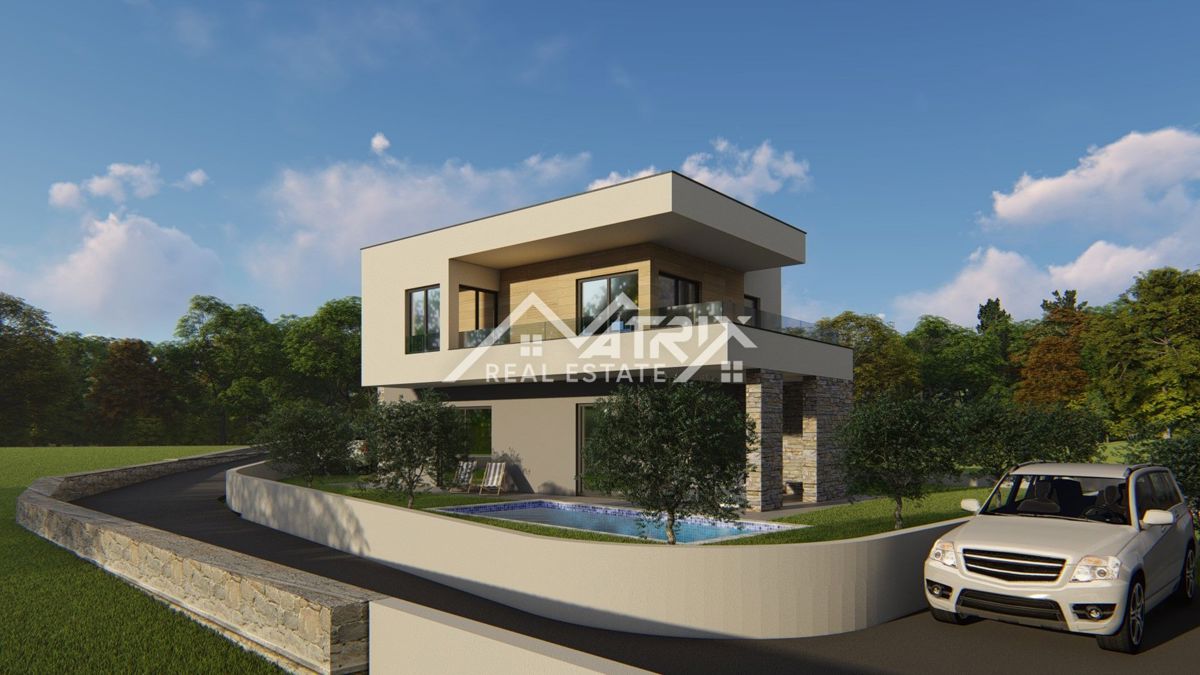 Okolica Marčane, vila s pogledom na morje v fazi roh-bau gradnje