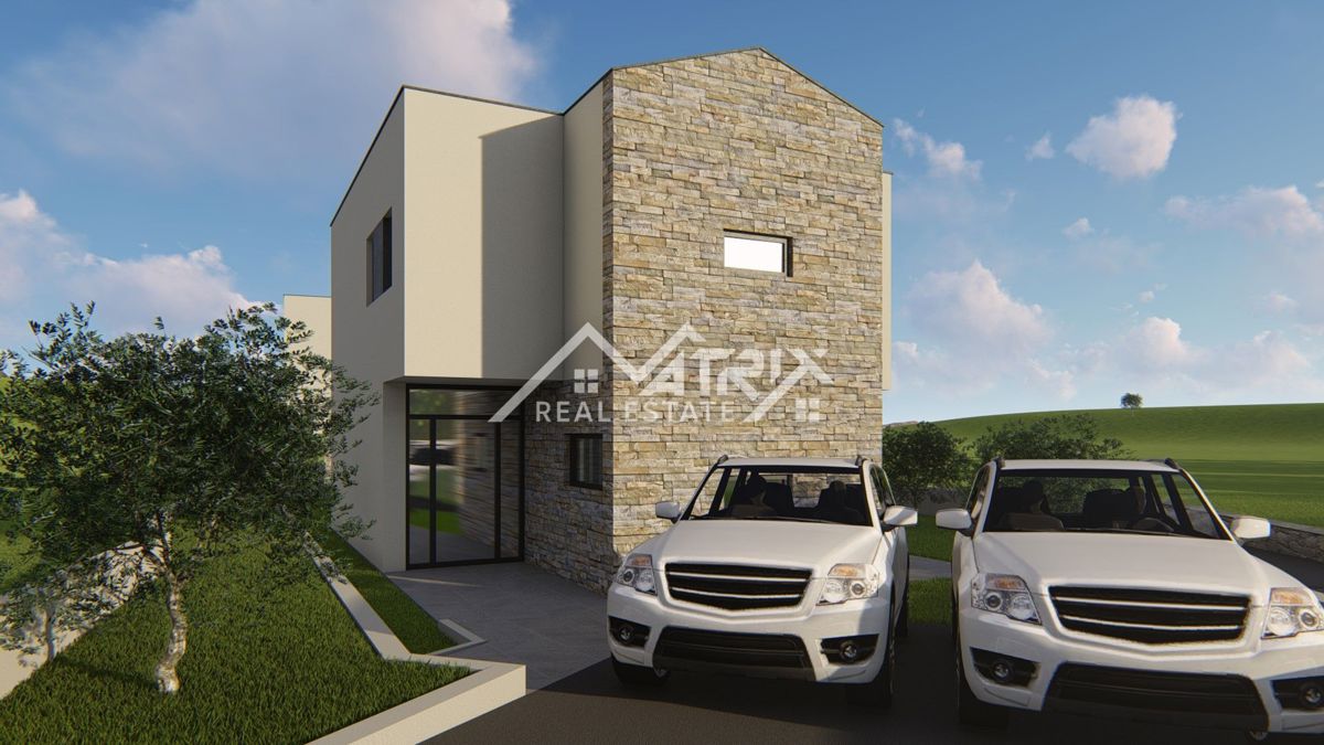 Okolica Marčane, vila s pogledom na morje v fazi roh-bau gradnje