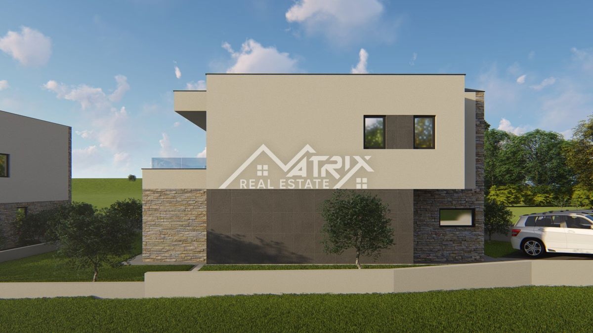 Okolica Marčane, vila s pogledom na morje v fazi roh-bau gradnje