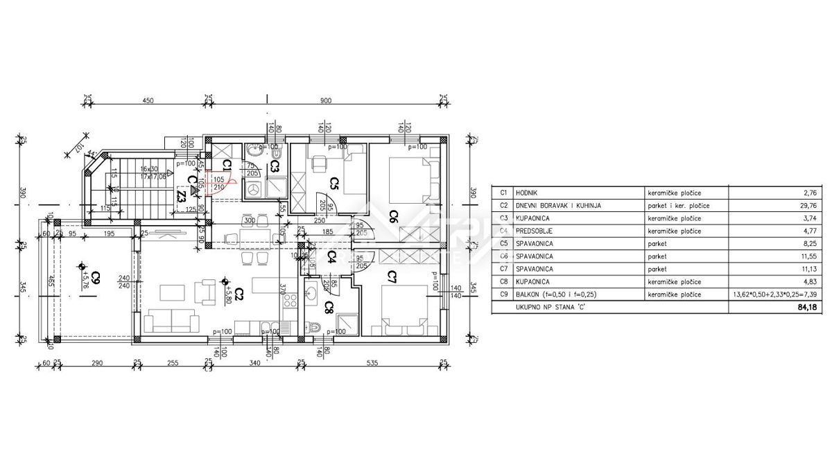 Medulin, stanovanje s pogledom na morje, teraso in garažo
