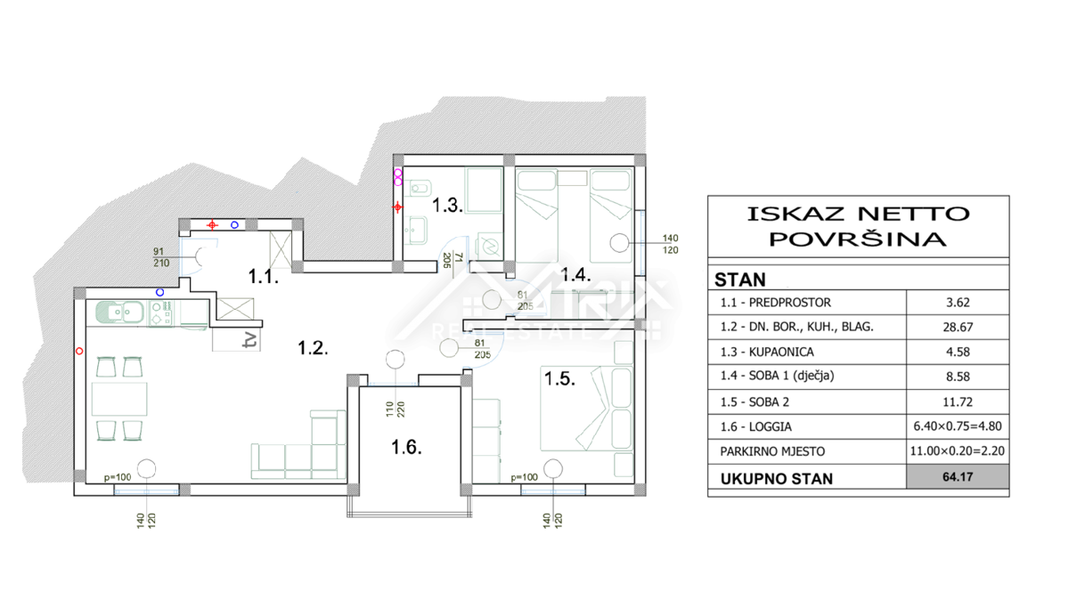 Peroj, funkcionalno dvosobno stanovanje z ložo, blizu morja