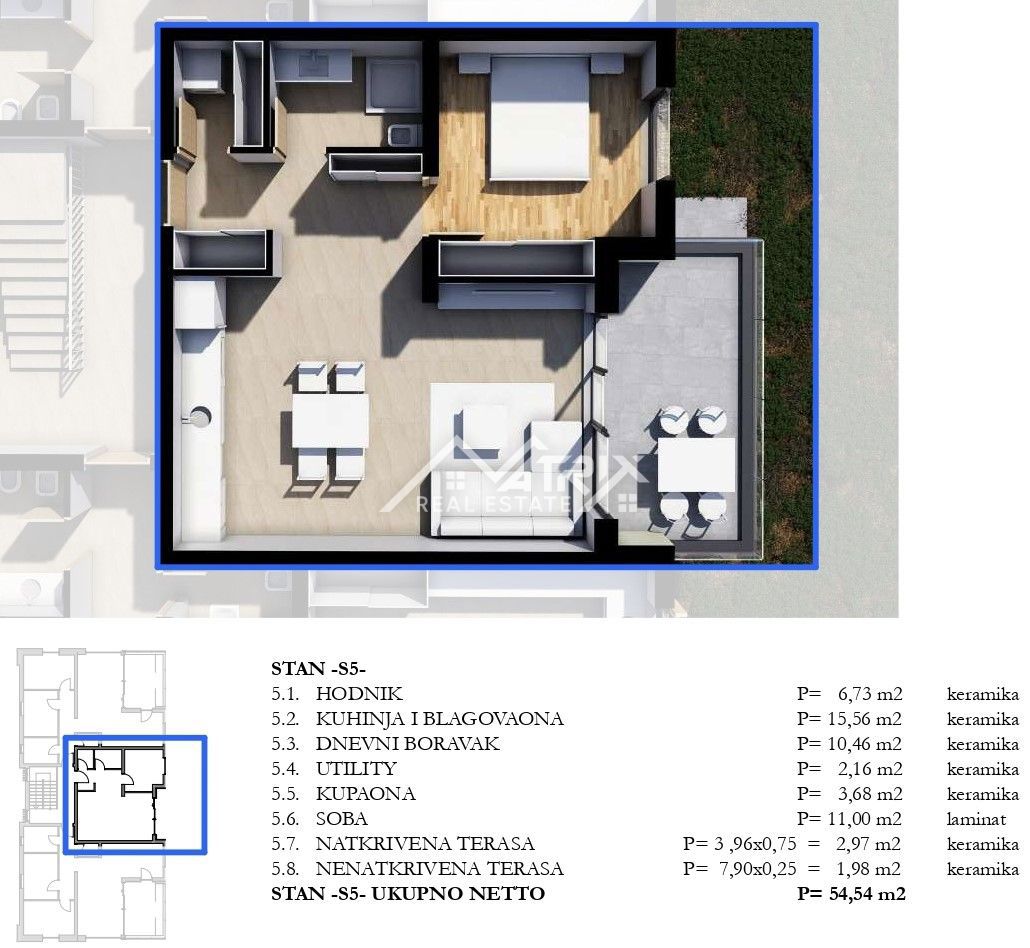 Labin, moderno 1-sobno stanovanje v prvem nadstropju, Novo!