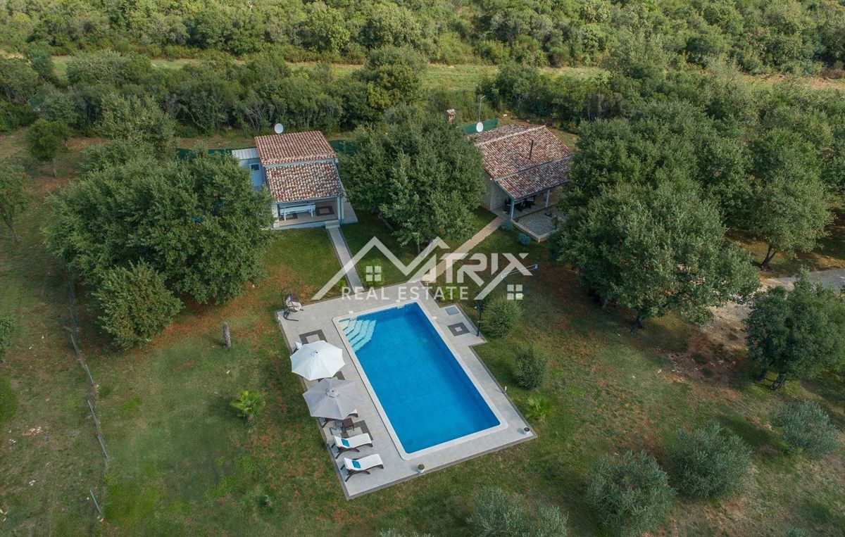 Rovinj okolica, posestvo z dvema hišama, bazen in pogled na morje
