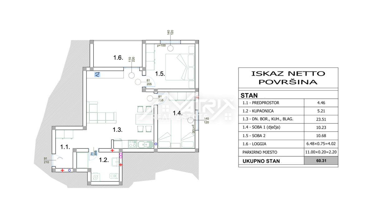 Peroj, dvosobno stanovanje 950 m od morja z ložo in parkingom