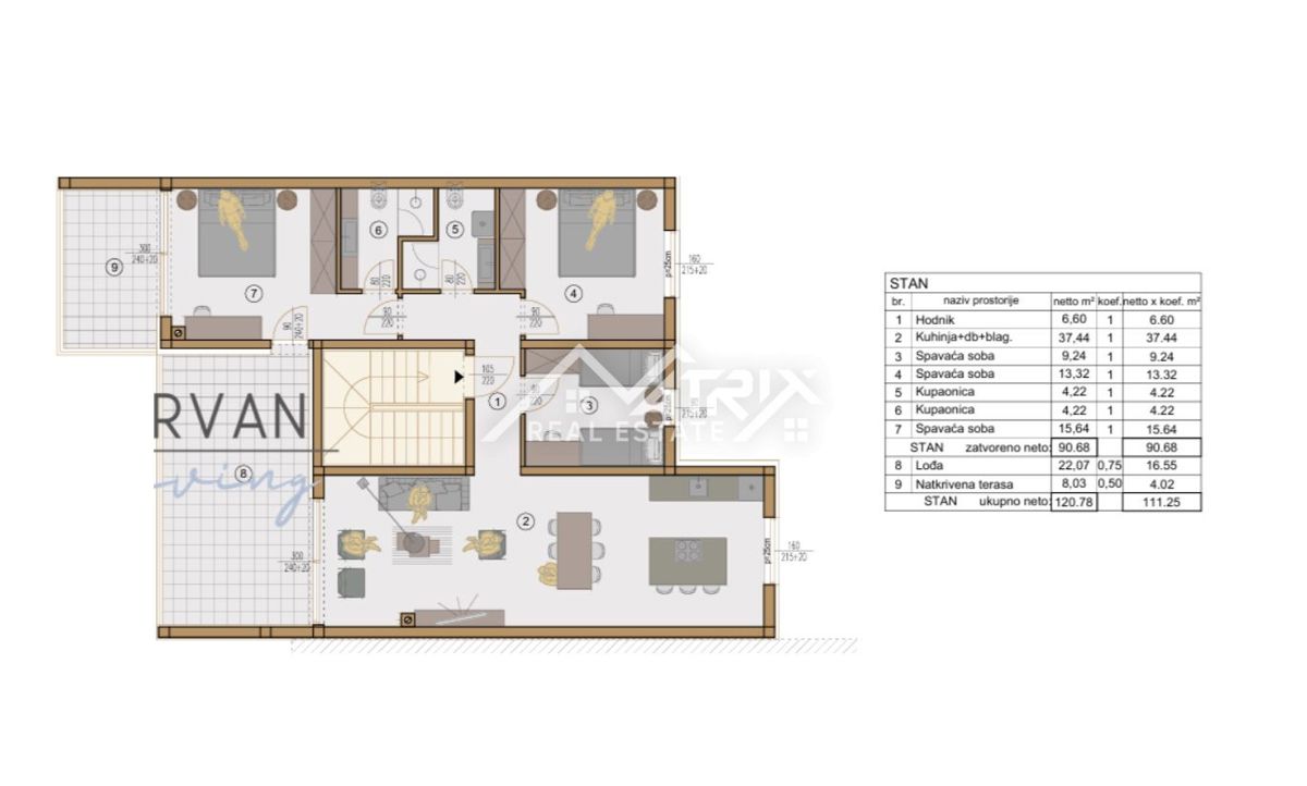 Pula, Penthouse s 3 spalnicami in veliko teraso