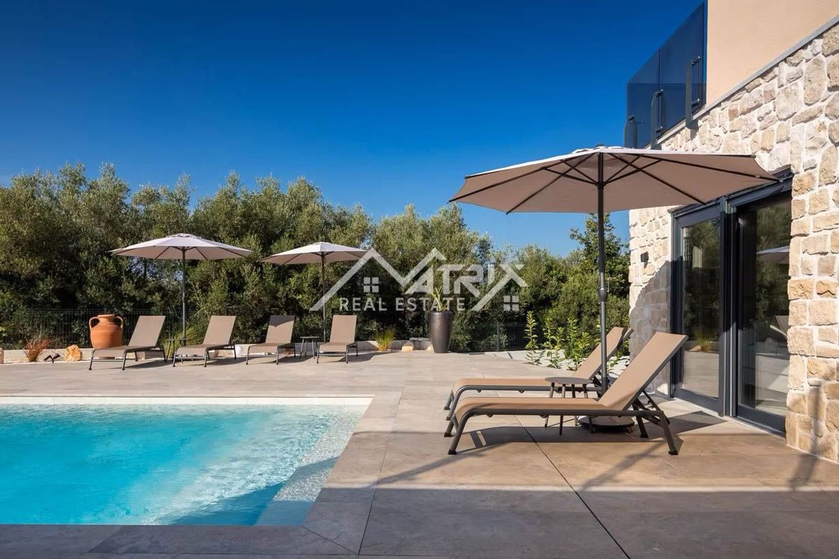 Poreč okolica, moderna vila z ogrevanim bazenom in poletno kuhinjo