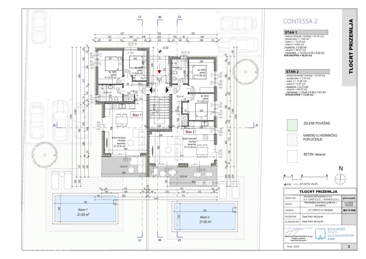 Contessa Residence 5., stanovanje 1., z bazenom v pritličju, novogradnja, Novigrad, Istra