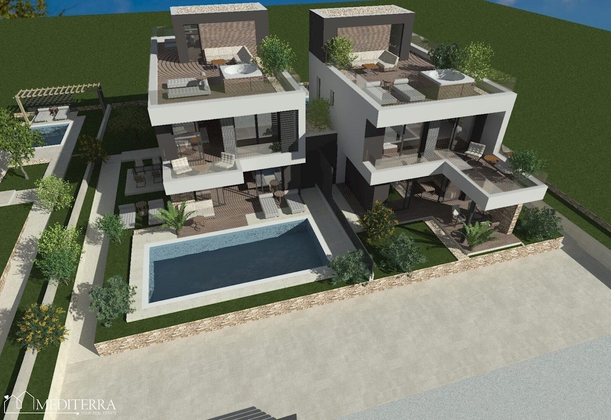 Moderna vrstna hiša s strešno teraso in pogledom na morje Novigrad, Istra