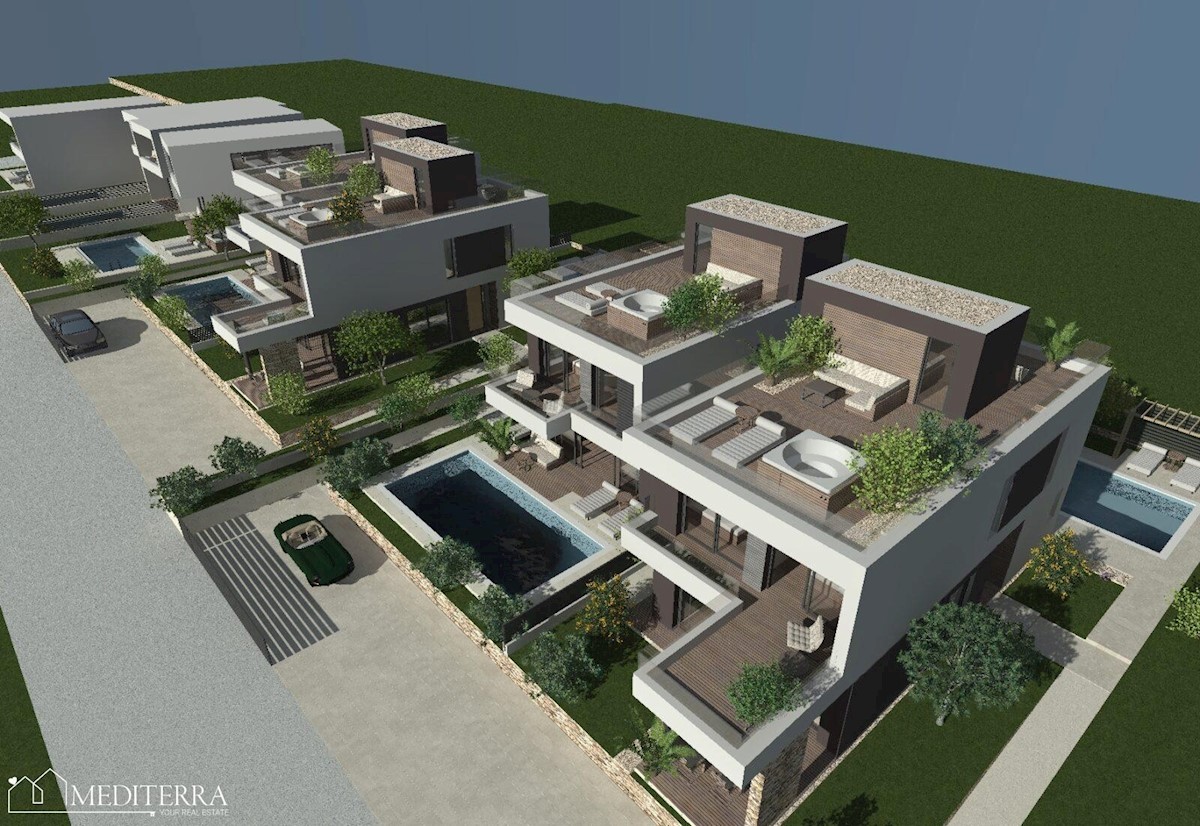Moderna vrstna hiša s strešno teraso in pogledom na morje Novigrad, Istra