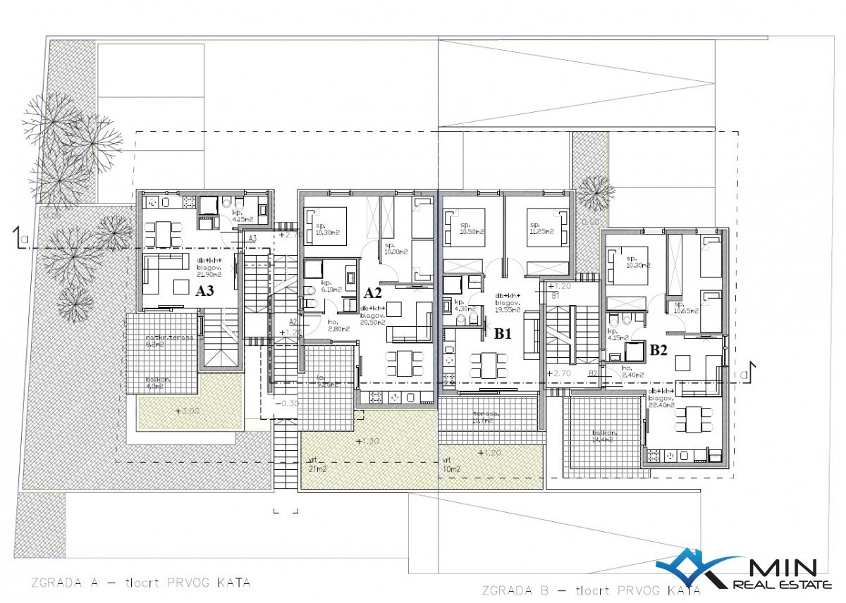 Apartma 350 m od morja v Lovrečici (B2)