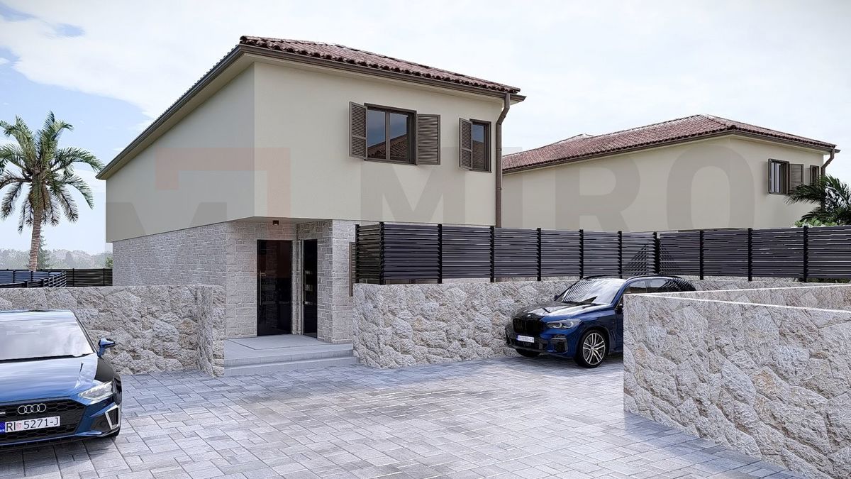 Krk, okolica, gradbeno zemljišče s projektom in pogledom na morje!