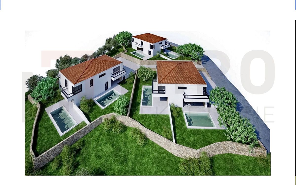 Malinska, nova polpritlična hiša z bazenom in odprtim pogledom na morje.