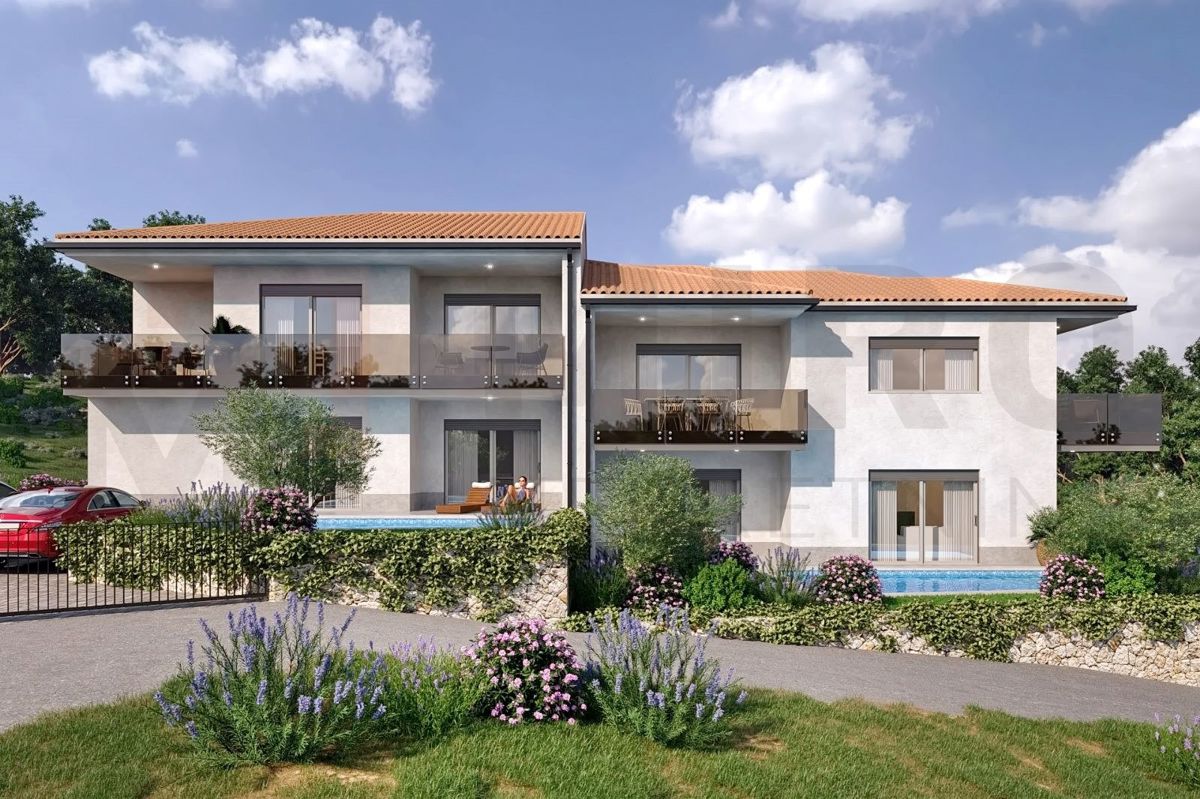 Vrbnik, stanovanje v gradnji, pritličje z vrtom in bazenom!