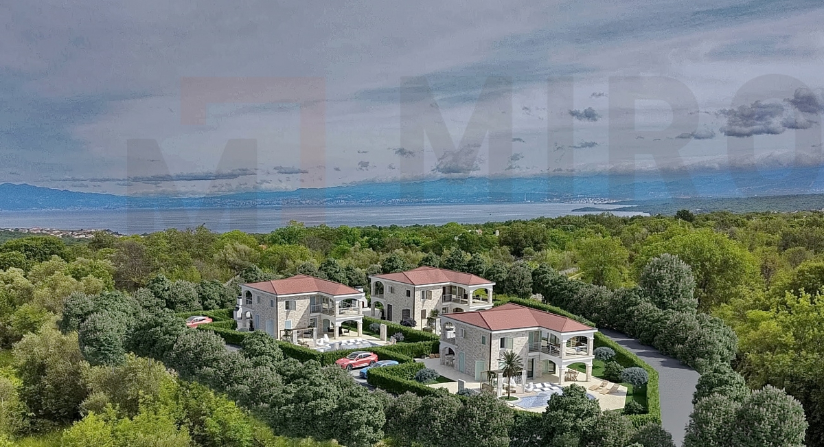 Malinska, okolica, gradbeno zemljišče na mirni lokaciji s pogledom na morje