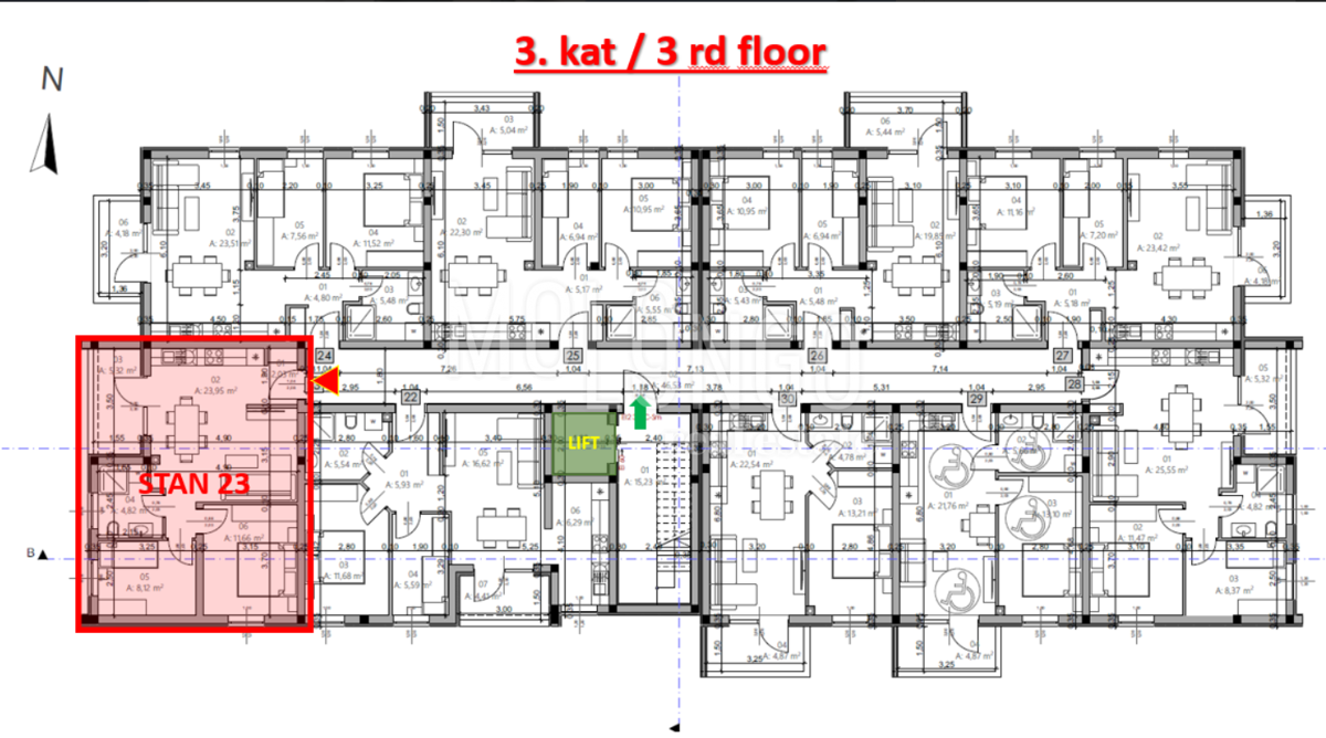 ISTRA, PULA - Novogradnja, stan 23 – 3. kat, 54,57 m²