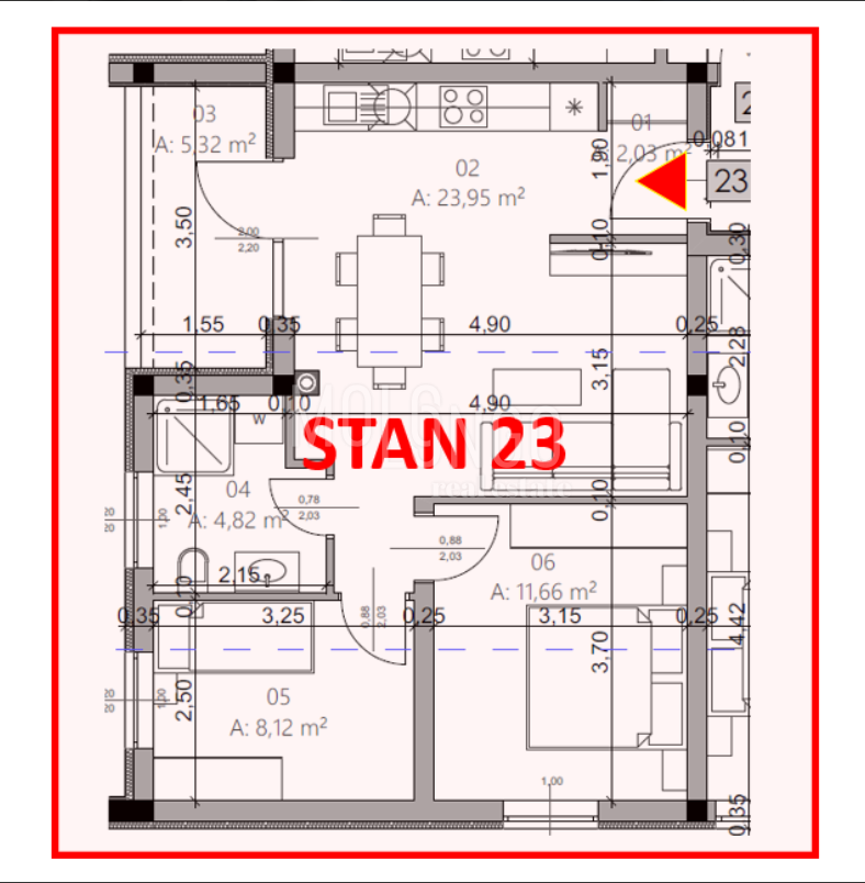 ISTRA, PULA - Novogradnja, stan 23 – 3. kat, 54,57 m²