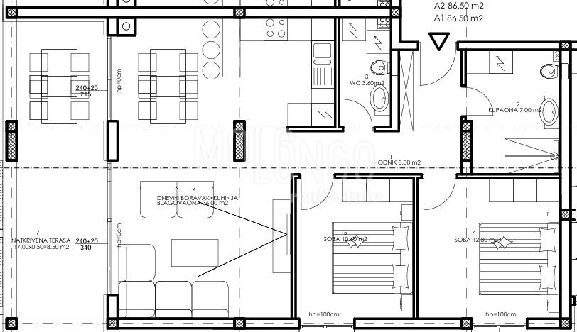 PULA NOVOGRADNJA stan na 3. katu 89,30 m² | velika terasa | garažno parkirno mjesto A26
