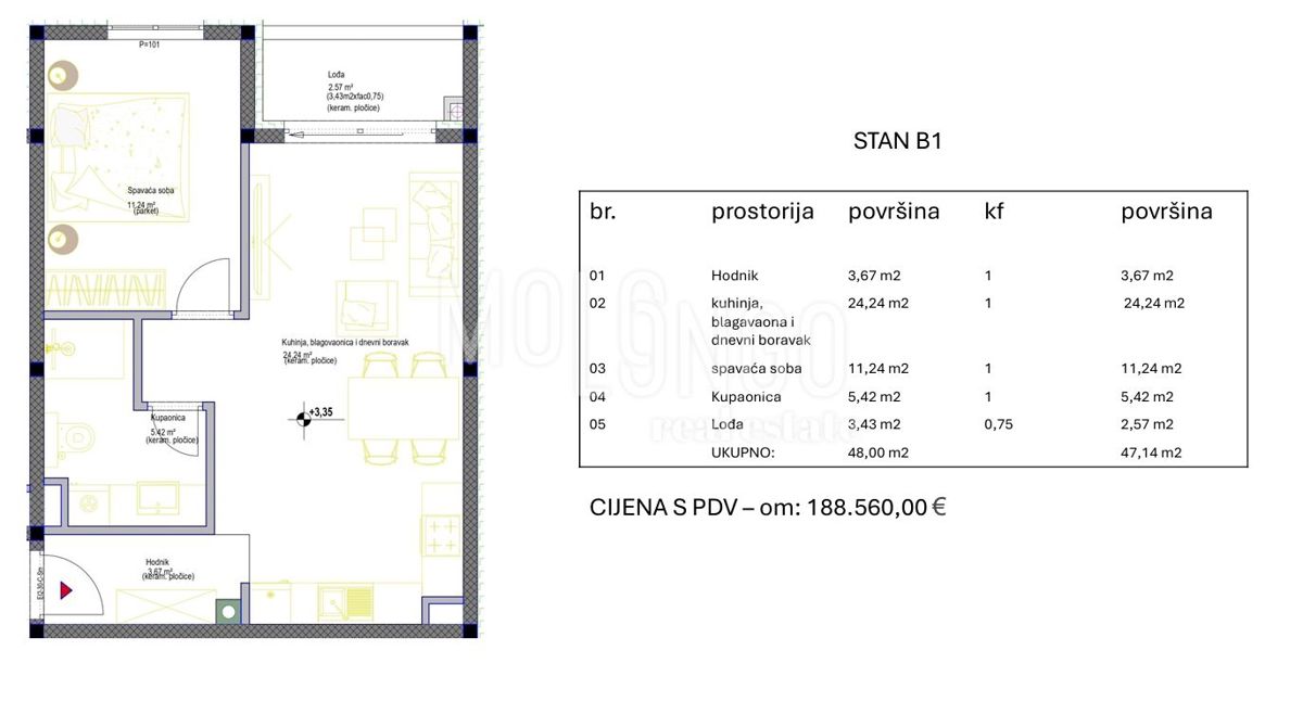 Stanovanje/apartma Poreč, 38,28m2