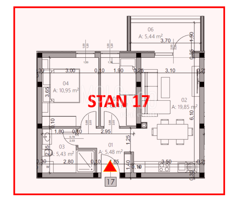 ISTRA, PULA - Novogradnja, stan 17 – 2. kat, 52,73 m²