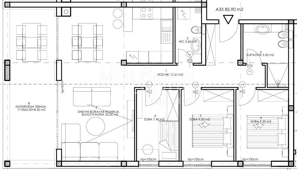 PULA – NOVOGRADNJA | Stan na 4. katu 85,90 m² | pogled na more i grad | garaža A33