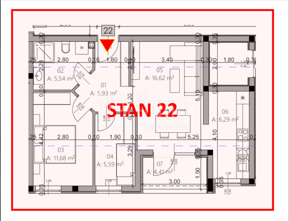 ISTRA, PULA - Novogradnja, stan 22 – 3. kat, 54,96 m²