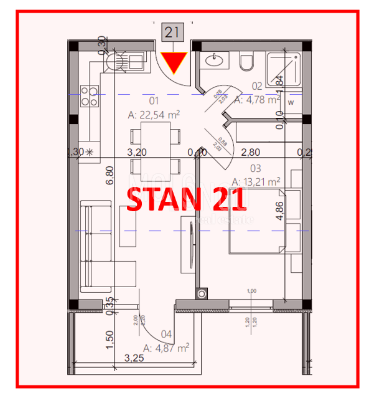 ISTRA, PULA - Novogradnja, stan 20 – 2. kat, 42,96 m²