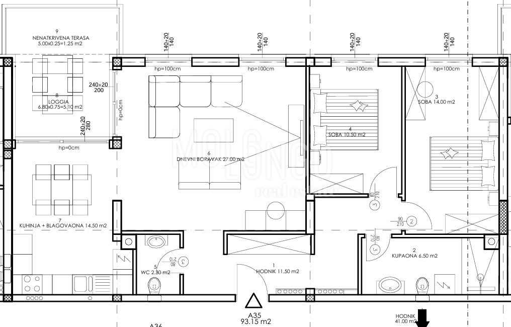 PULA – NOVOGRADNJA | Stan na 4. katu 93,15 m² | garažno parkirno mjesto A35
