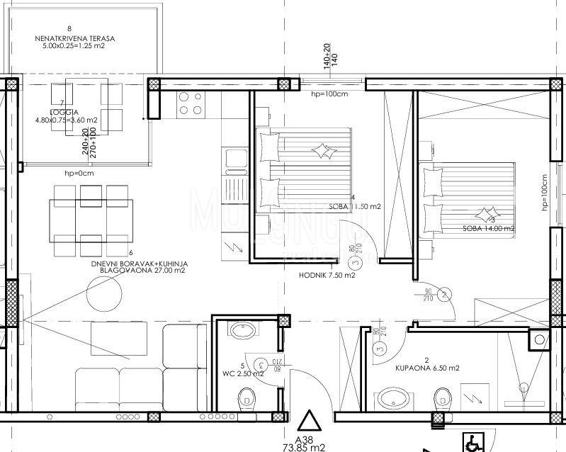 PULA – NOVOGRADNJA | Stan na 4. katu 73,85 m² ,garažno parkirno mjesto A38