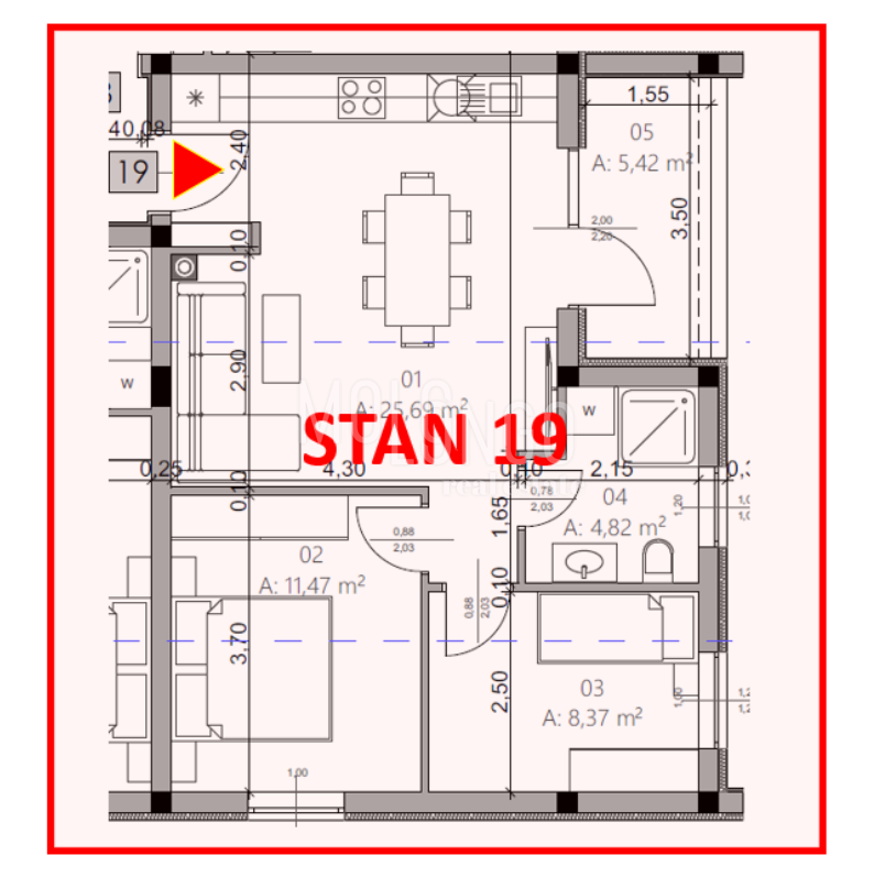 ISTRA, PULA - Novogradnja, stan 19 – 2. kat, 54,42 m²