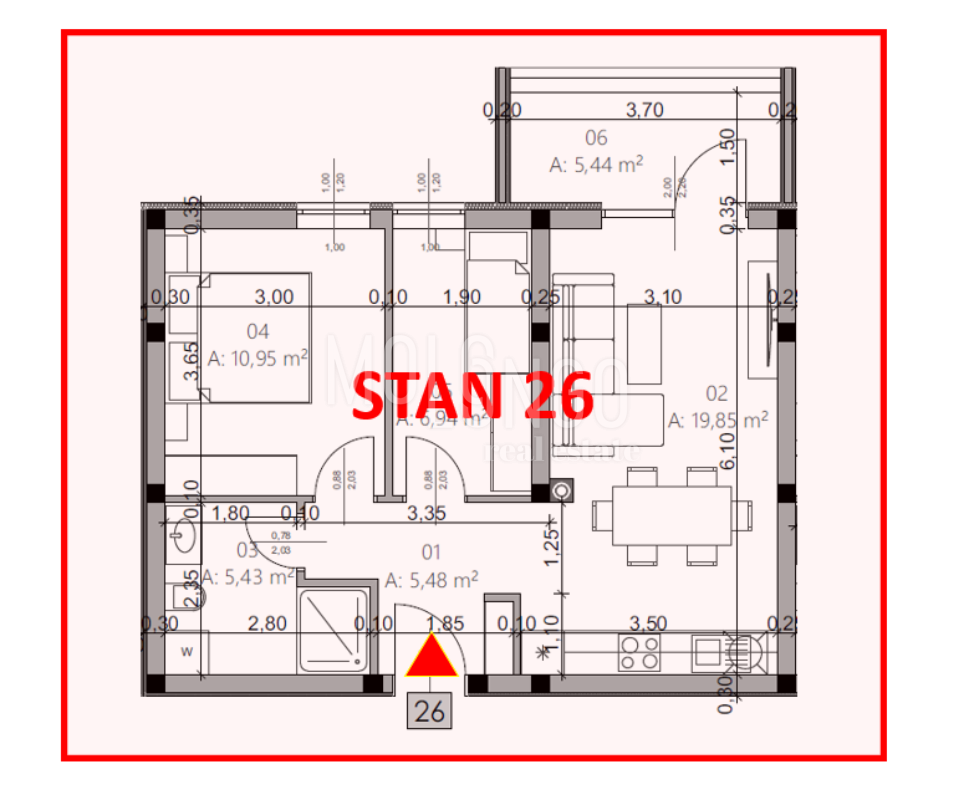 ISTRA, PULA - Novogradnja, stan 26 – 3. kat, 52,73 m²