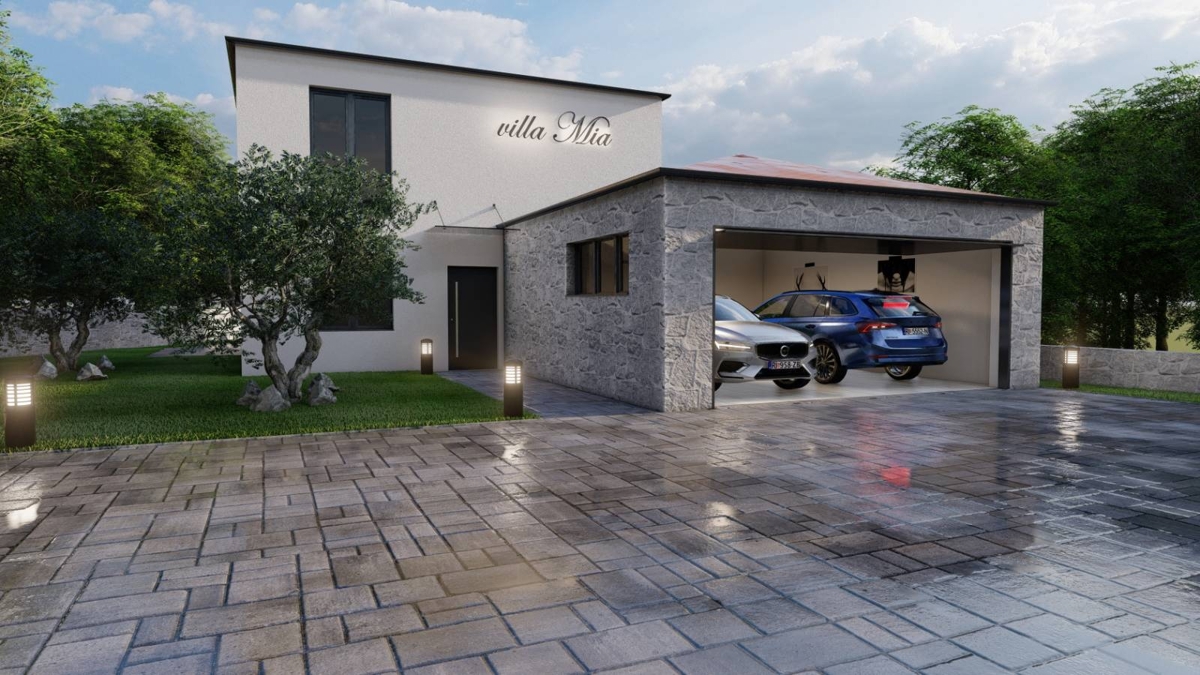 OTOK KRK, MALINSKA - Moderna hiša z bazenom, pogledom na morje in garažo