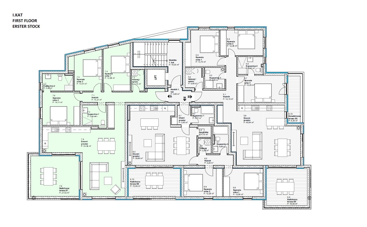 Vodice - S7 Stanovanje s tremi spalnicami, panoramski pogled na morje, novogradnja