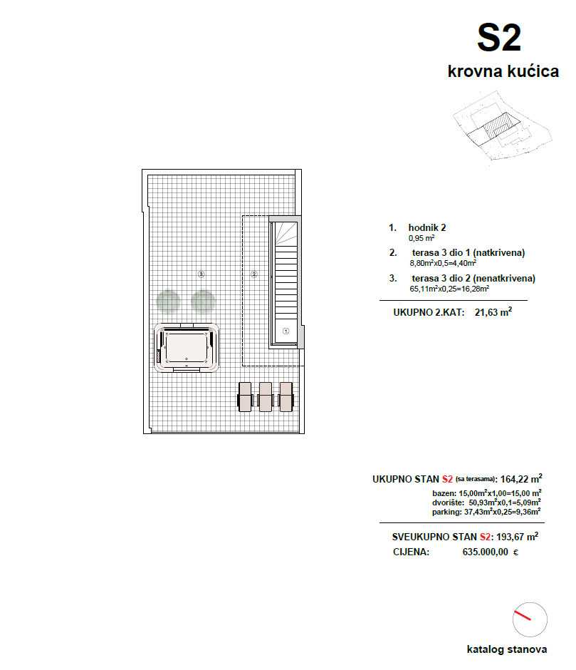 Vodice - S3 hiša z bazenom, strešna terasa s pogledom na morje