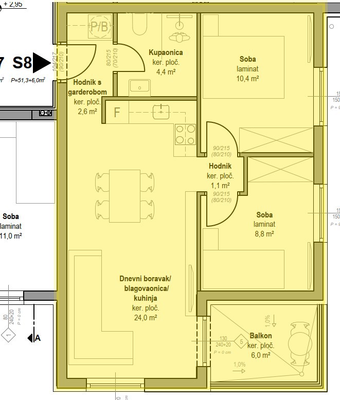 Vodice - predprodaja - S8 stanovanje z dvema spalnicama, 1. nadstropje