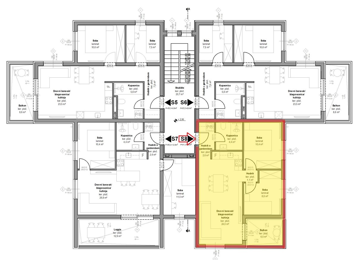 Vodice - predprodaja - S8 stanovanje z dvema spalnicama, 1. nadstropje