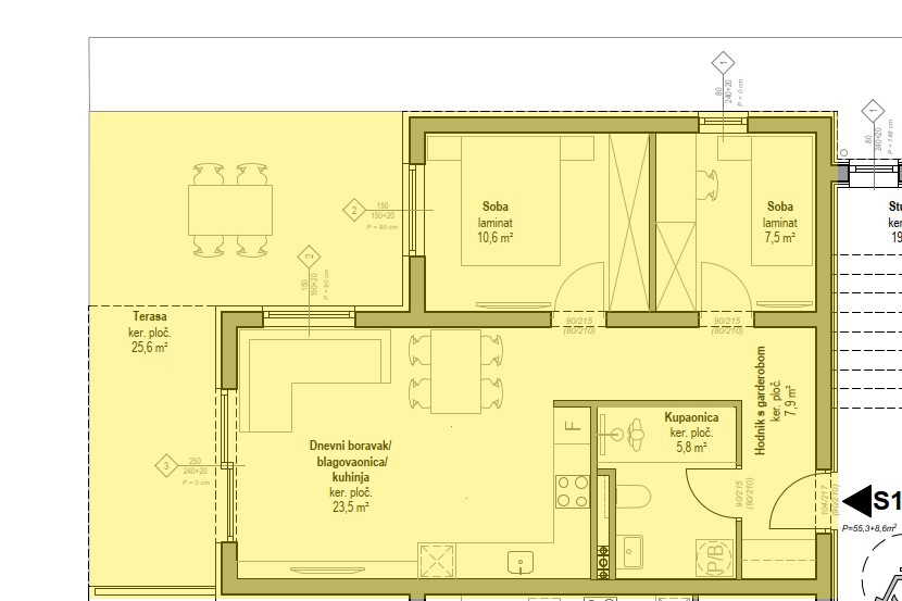 Vodice - pritličje stanovanje z vrtom in 2 parkirnima mestoma, S1 - 81,69 m2