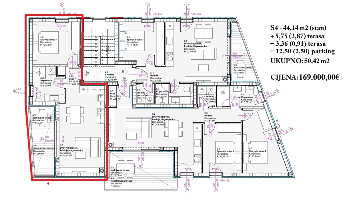 Vodice - enosobno stanovanje S5 v drugem nadstropju, 900 m od plaže