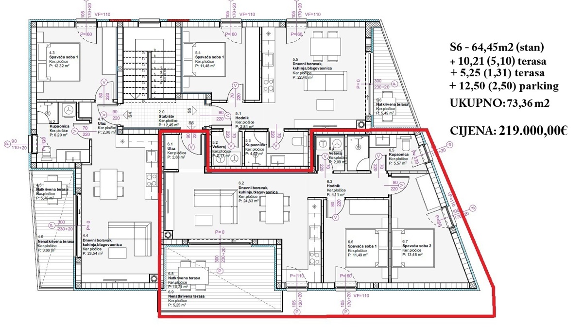 Vodice - enosobno stanovanje S5 v drugem nadstropju, 900 m od plaže