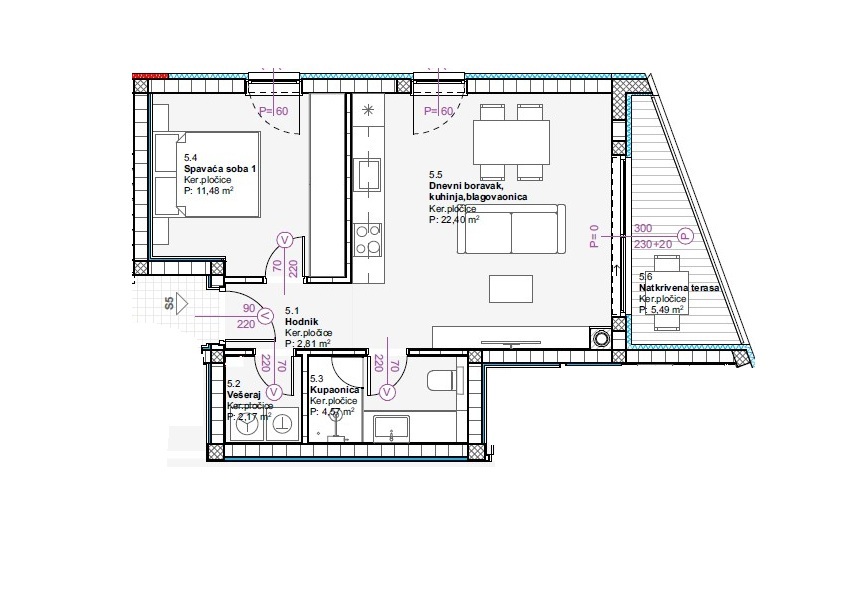 Vodice - enosobno stanovanje S5 v drugem nadstropju, 900 m od plaže