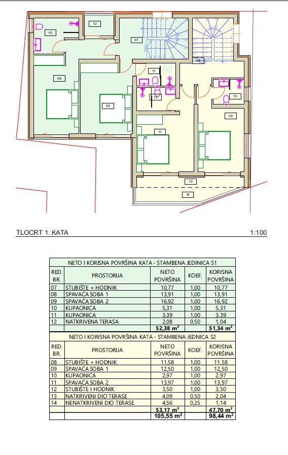 Vodice, Srima - **NOVOGRADNJA** S2 hiša 300 m od plaže
