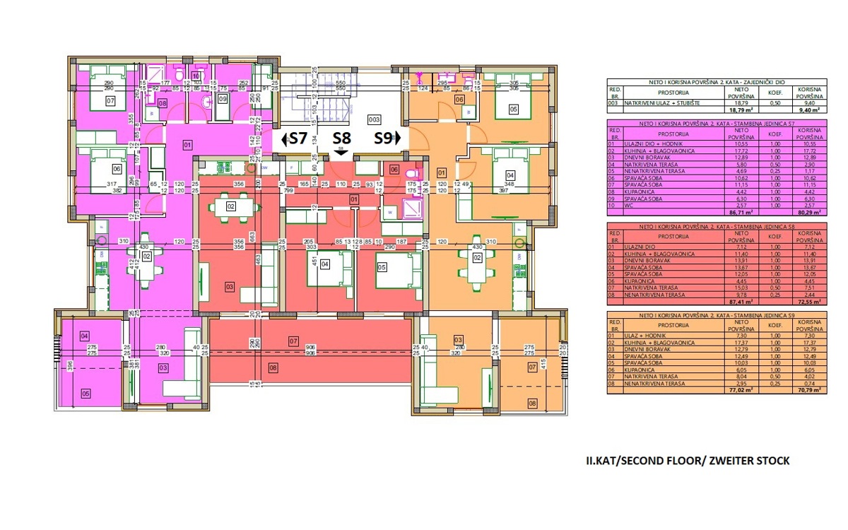 Stanovanje S9 v Vodicah – novogradnja, 2. nadstropje, pogled na morje, 77,8 m², mirna lega